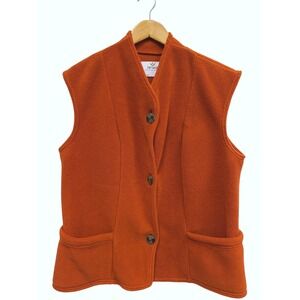 Janska Womens Polartec Fleece Vest Burnt‎ Orange Button Front Made in USA Rust M